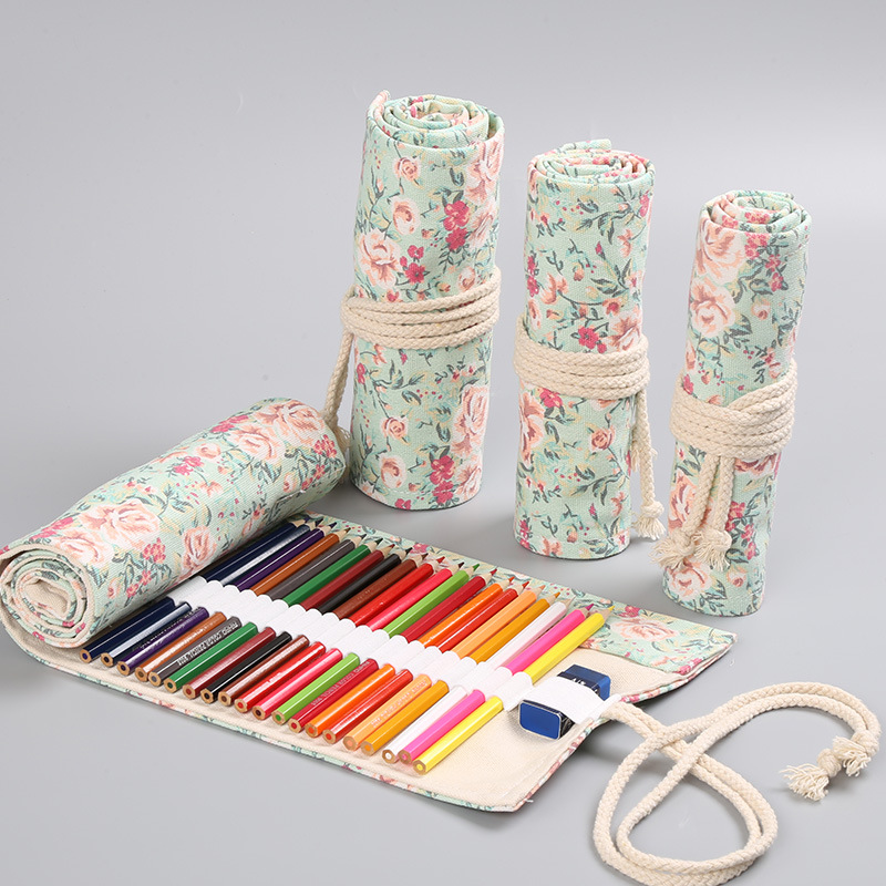 Stationery Warehouse - 12/24/36/48/72 หลุมดอกไม้ผ้าใบ Roll Up ดินสอนักเรียนอุปกรณ์แปรงปากกากระเป๋าดินสอน่ารักกรณีเครื่องเขียน