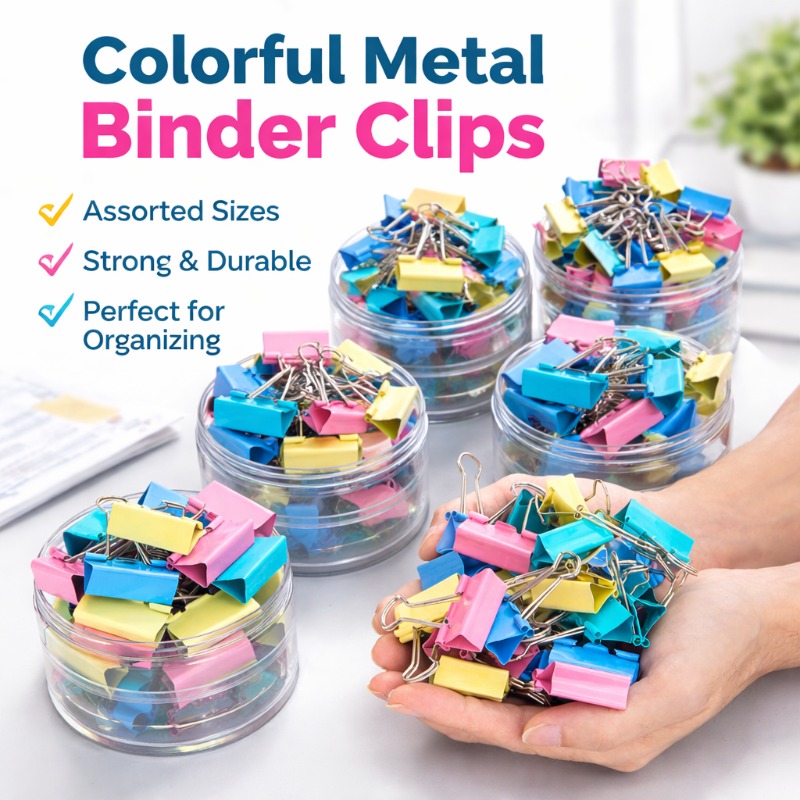 Binder Clip Assorted - 40 ชิ้น/ชุด คลิปหนีบกระดาษโลหะหลากสี ขนาดต่างๆ สำหรับเอกสารสำนักงาน คลิปหนีบเอกสารสีดำ
