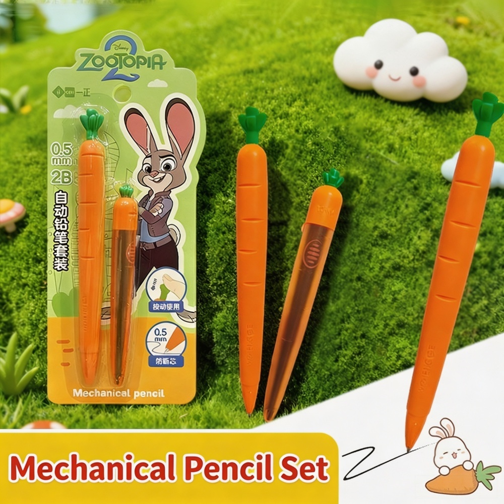 Mechanical Pencil Lead - ชุดดินสอกดลายการ์ตูนแครอทจากดิสนีย์แท้ พร้อมไส้ดินสอขนาด 0.5 มม. 2B เครื่องเขียนน่ารักสำหรับโต๊ะเรียนและของขวัญ