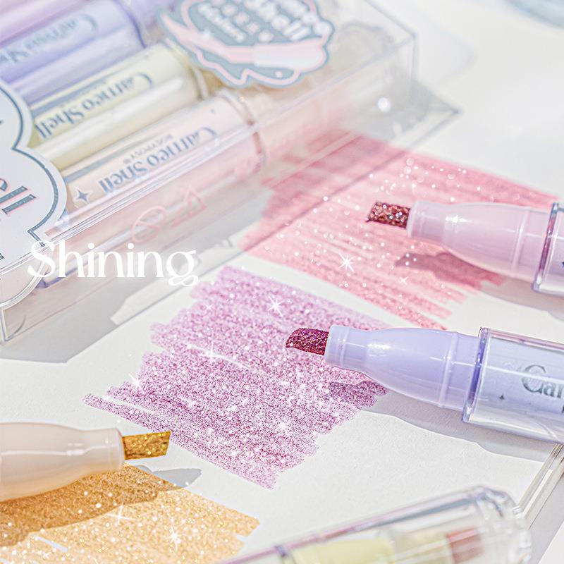 Highlighter Set Pastel - 4 สี/ชุดกลิตเตอร์ปากกาเน้นข้อความปากกาแฟลชมาร์กเกอร์ปากกาภาพวาดสำหรับสมุดภาพไดอารี่วารสารนักเรียนเครื่องเขียน