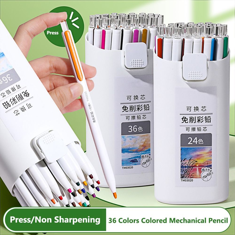 Mechanical Pencil Lead - ดินสอสีแบบไม่ต้องเหลา ไส้เปลี่ยนได้ ดินสอกดแบบน้ำมัน ลบได้ 12/18/24/36 สี