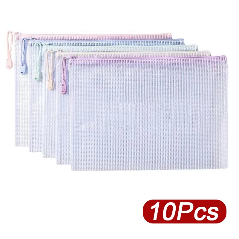 Stationery Warehouse - 5-30 ชิ้นถุงตาข่ายซิป A4/A5 ถุงซิปพลาสติกจัดระเบียบกระเป๋าเอกสารกันน้ำสำหรับอุปกรณ์สำนักงานเครื่องเขียนโรงเรียน