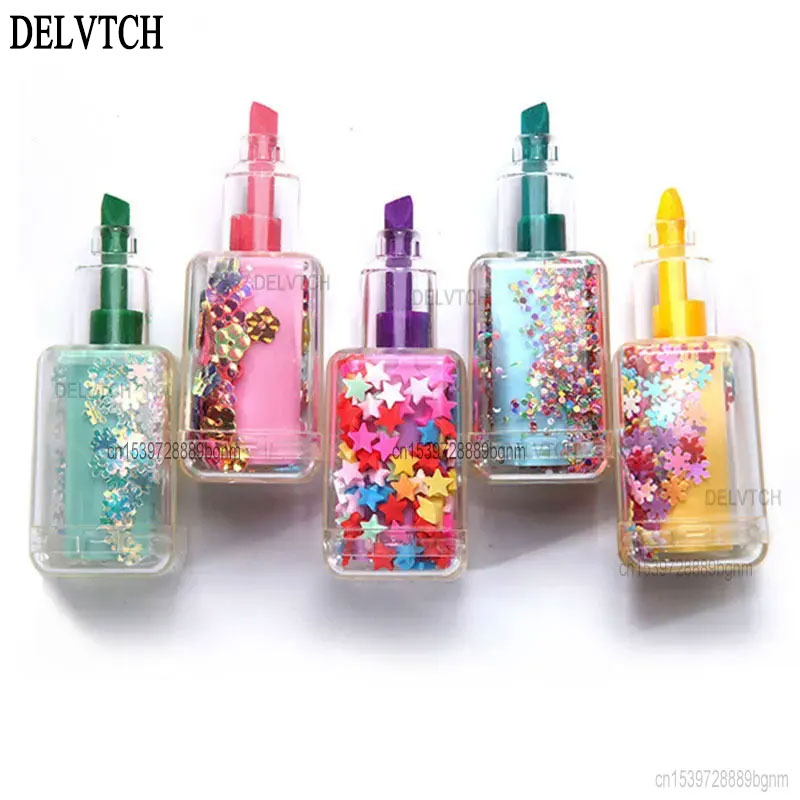 Highlighter Set Pastel - 5Pcs ชุดมินิเลื่อมเล็บขวด Highlighter น่ารัก Kawaii ปากกาเรืองแสง